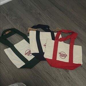 Trader Joe's Canvas Tote Bag Set - Red, Green, and Blue